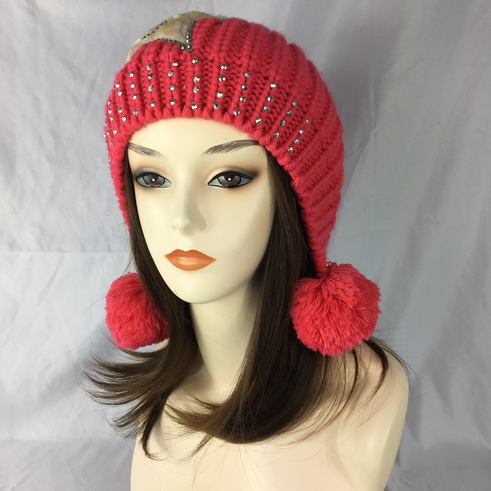Kawaii Japanese Cable Knit Jewels Pink Beanie Hat